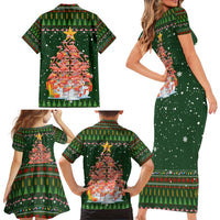 Flamingo Christmas Tree Christmas Family Matching Short Sleeve Bodycon Dress and Hawaiian Shirt Funny Xmas Holiday Patterns - Wonder Print Shop