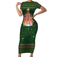 Flamingo Christmas Tree Christmas Family Matching Short Sleeve Bodycon Dress and Hawaiian Shirt Funny Xmas Holiday Patterns - Wonder Print Shop