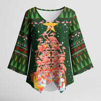 Flamingo Christmas Tree Christmas Kimono Sleeve Blouse Funny Xmas Holiday Patterns - Wonder Print Shop