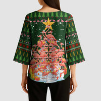 Flamingo Christmas Tree Christmas Kimono Sleeve Blouse Funny Xmas Holiday Patterns - Wonder Print Shop