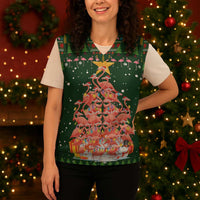 Flamingo Christmas Tree Christmas Knitted V-Neck Vest Funny Xmas Holiday Patterns - Wonder Print Shop
