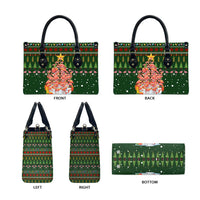 Flamingo Christmas Tree Christmas Leather Bag Funny Xmas Holiday Patterns - Wonder Print Shop