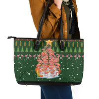 Flamingo Christmas Tree Christmas Leather Tote Bag Funny Xmas Holiday Patterns - Wonder Print Shop