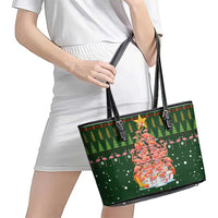 Flamingo Christmas Tree Christmas Leather Tote Bag Funny Xmas Holiday Patterns - Wonder Print Shop