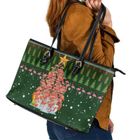 Flamingo Christmas Tree Christmas Leather Tote Bag Funny Xmas Holiday Patterns - Wonder Print Shop