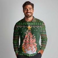 Flamingo Christmas Tree Christmas Long Sleeve Polo Shirt Funny Xmas Holiday Patterns - Wonder Print Shop