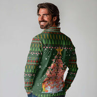 Flamingo Christmas Tree Christmas Long Sleeve Polo Shirt Funny Xmas Holiday Patterns - Wonder Print Shop