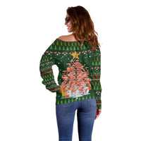 Flamingo Christmas Tree Christmas Off Shoulder Sweater Funny Xmas Holiday Patterns - Wonder Print Shop
