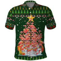 Flamingo Christmas Tree Christmas Polo Shirt Funny Xmas Holiday Patterns - Wonder Print Shop