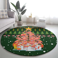 Flamingo Christmas Tree Christmas Round Carpet Funny Xmas Holiday Patterns - Wonder Print Shop