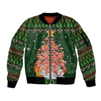 Flamingo Christmas Tree Christmas Sleeve Zip Bomber Jacket Funny Xmas Holiday Patterns - Wonder Print Shop