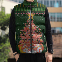 Flamingo Christmas Tree Christmas Sleeveless Puffer Jacket Funny Xmas Holiday Patterns - Wonder Print Shop
