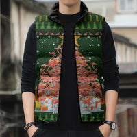 Flamingo Christmas Tree Christmas Sleeveless Puffer Jacket Funny Xmas Holiday Patterns - Wonder Print Shop
