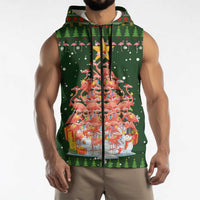 Flamingo Christmas Tree Christmas Sleeveless Zip Hoodie Funny Xmas Holiday Patterns - Wonder Print Shop
