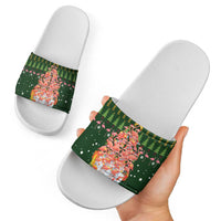 Flamingo Christmas Tree Christmas Slide Sandals Funny Xmas Holiday Patterns - Wonder Print Shop