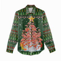 Flamingo Christmas Tree Christmas Women Casual Shirt Funny Xmas Holiday Patterns - Wonder Print Shop