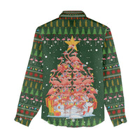 Flamingo Christmas Tree Christmas Women Casual Shirt Funny Xmas Holiday Patterns - Wonder Print Shop