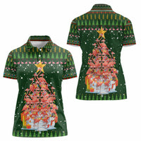 Flamingo Christmas Tree Christmas Women Polo Shirt Funny Xmas Holiday Patterns - Wonder Print Shop