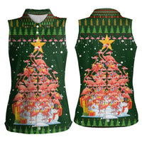 Flamingo Christmas Tree Christmas Women Sleeveless Polo Shirt Funny Xmas Holiday Patterns - Wonder Print Shop