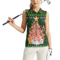 Flamingo Christmas Tree Christmas Women Sleeveless Polo Shirt Funny Xmas Holiday Patterns - Wonder Print Shop