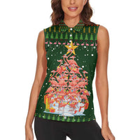 Flamingo Christmas Tree Christmas Women Sleeveless Polo Shirt Funny Xmas Holiday Patterns - Wonder Print Shop