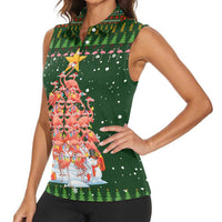Flamingo Christmas Tree Christmas Women Sleeveless Polo Shirt Funny Xmas Holiday Patterns - Wonder Print Shop