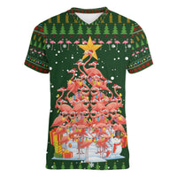Flamingo Christmas Tree Christmas Women V-Neck T-Shirt Funny Xmas Holiday Patterns - Wonder Print Shop