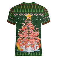 Flamingo Christmas Tree Christmas Women V-Neck T-Shirt Funny Xmas Holiday Patterns - Wonder Print Shop