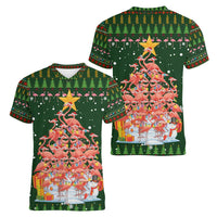 Flamingo Christmas Tree Christmas Women V-Neck T-Shirt Funny Xmas Holiday Patterns - Wonder Print Shop
