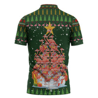 Flamingo Christmas Tree Christmas Zipper Polo Shirt Funny Xmas Holiday Patterns - Wonder Print Shop