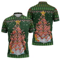 Flamingo Christmas Tree Christmas Zipper Polo Shirt Funny Xmas Holiday Patterns - Wonder Print Shop