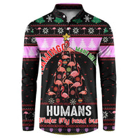 Flamingo Make Me Happy Christmas Button Sweatshirt Funny Xmas Holiday Patterns - Wonder Print Shop