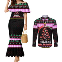 Flamingo Make Me Happy Christmas Couples Matching Mermaid Dress and Long Sleeve Button Shirt Funny Xmas Holiday Patterns - Wonder Print Shop