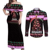 Flamingo Make Me Happy Christmas Couples Matching Off Shoulder Maxi Dress and Long Sleeve Button Shirt Funny Xmas Holiday Patterns - Wonder Print Shop