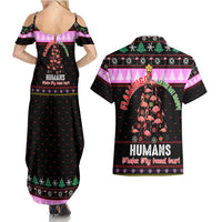 Flamingo Make Me Happy Christmas Couples Matching Summer Maxi Dress and Hawaiian Shirt Funny Xmas Holiday Patterns - Wonder Print Shop