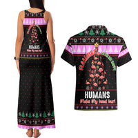 Flamingo Make Me Happy Christmas Couples Matching Tank Maxi Dress and Hawaiian Shirt Funny Xmas Holiday Patterns - Wonder Print Shop