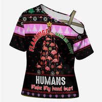 Flamingo Make Me Happy Christmas Cross Shoulder Shirt Funny Xmas Holiday Patterns - Wonder Print Shop
