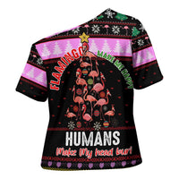 Flamingo Make Me Happy Christmas Cross Shoulder Shirt Funny Xmas Holiday Patterns - Wonder Print Shop