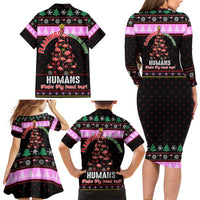 Flamingo Make Me Happy Christmas Family Matching Long Sleeve Bodycon Dress and Hawaiian Shirt Funny Xmas Holiday Patterns - Wonder Print Shop