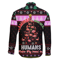 Flamingo Make Me Happy Christmas Family Matching Long Sleeve Bodycon Dress and Hawaiian Shirt Funny Xmas Holiday Patterns - Wonder Print Shop