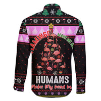 Flamingo Make Me Happy Christmas Family Matching Off The Shoulder Long Sleeve Dress and Hawaiian Shirt Funny Xmas Holiday Patterns - Wonder Print Shop