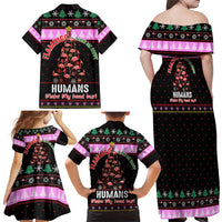 Flamingo Make Me Happy Christmas Family Matching Off Shoulder Maxi Dress and Hawaiian Shirt Funny Xmas Holiday Patterns - Wonder Print Shop