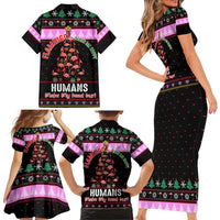 Flamingo Make Me Happy Christmas Family Matching Short Sleeve Bodycon Dress and Hawaiian Shirt Funny Xmas Holiday Patterns - Wonder Print Shop