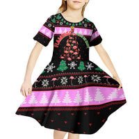Flamingo Make Me Happy Christmas Kid Short Sleeve Dress Funny Xmas Holiday Patterns - Wonder Print Shop
