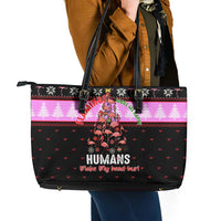 Flamingo Make Me Happy Christmas Leather Tote Bag Funny Xmas Holiday Patterns - Wonder Print Shop