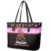 Flamingo Make Me Happy Christmas Leather Tote Bag Funny Xmas Holiday Patterns - Wonder Print Shop