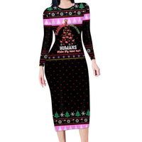 Flamingo Make Me Happy Christmas Long Sleeve Bodycon Dress Funny Xmas Holiday Patterns - Wonder Print Shop