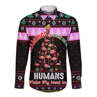 Flamingo Make Me Happy Christmas Long Sleeve Button Shirt Funny Xmas Holiday Patterns - Wonder Print Shop