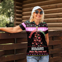 Flamingo Make Me Happy Christmas Women Polo Shirt Funny Xmas Holiday Patterns - Wonder Print Shop