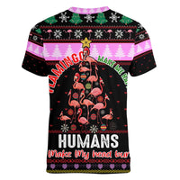 Flamingo Make Me Happy Christmas Women V-Neck T-Shirt Funny Xmas Holiday Patterns - Wonder Print Shop